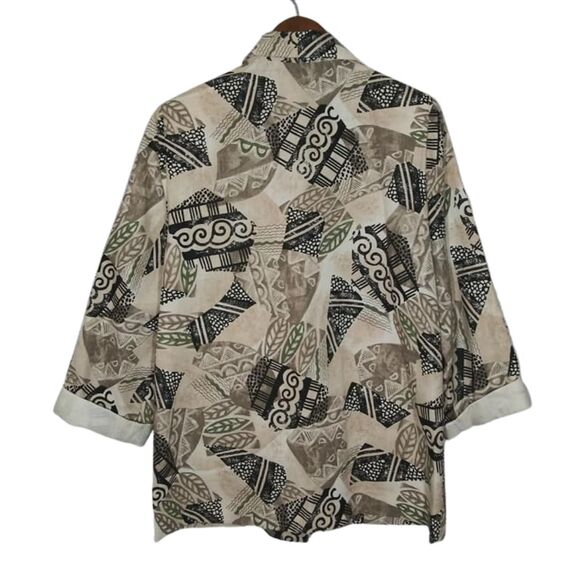 Vintage Season Ticket Tan & Black Tribal Leaf Multi Button Front Blazer Sz Large - Picture 2 of 6